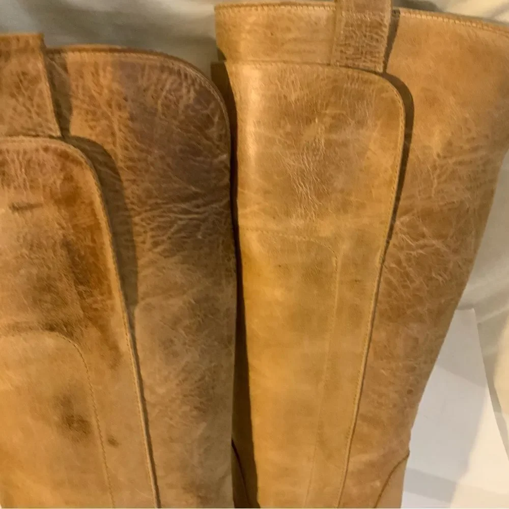 Frye Riding Boots Leather distressed Knee High Round Toe Brown US 6